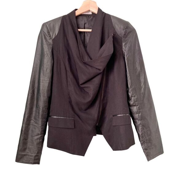 Susee Drape Front Cowl Neck Moto Jacket in Black Size Medium - Picture 1 of 7